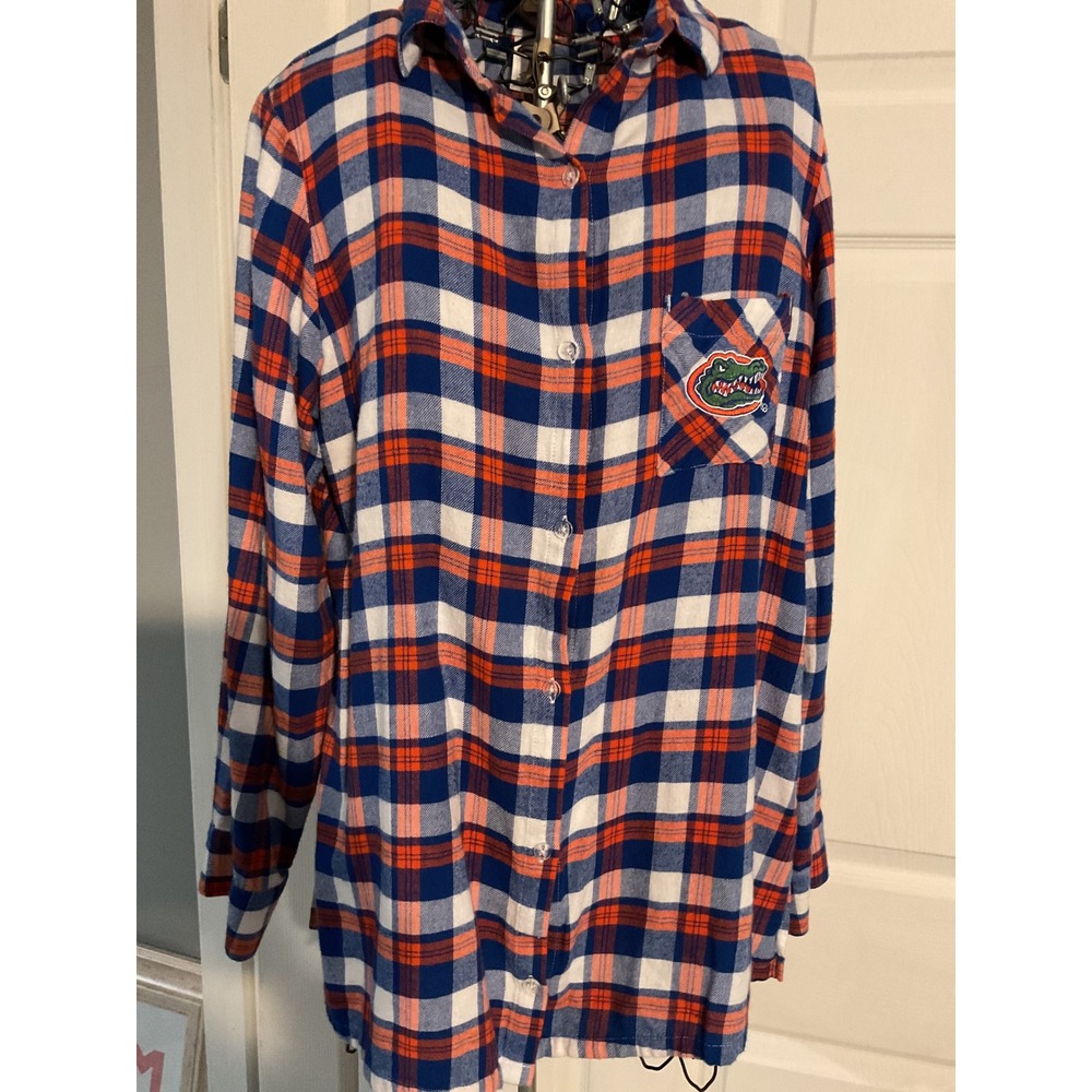 Concepts Sport Florida Gators Plaid Button Down Shirt Blue‎ Orange Womens Large